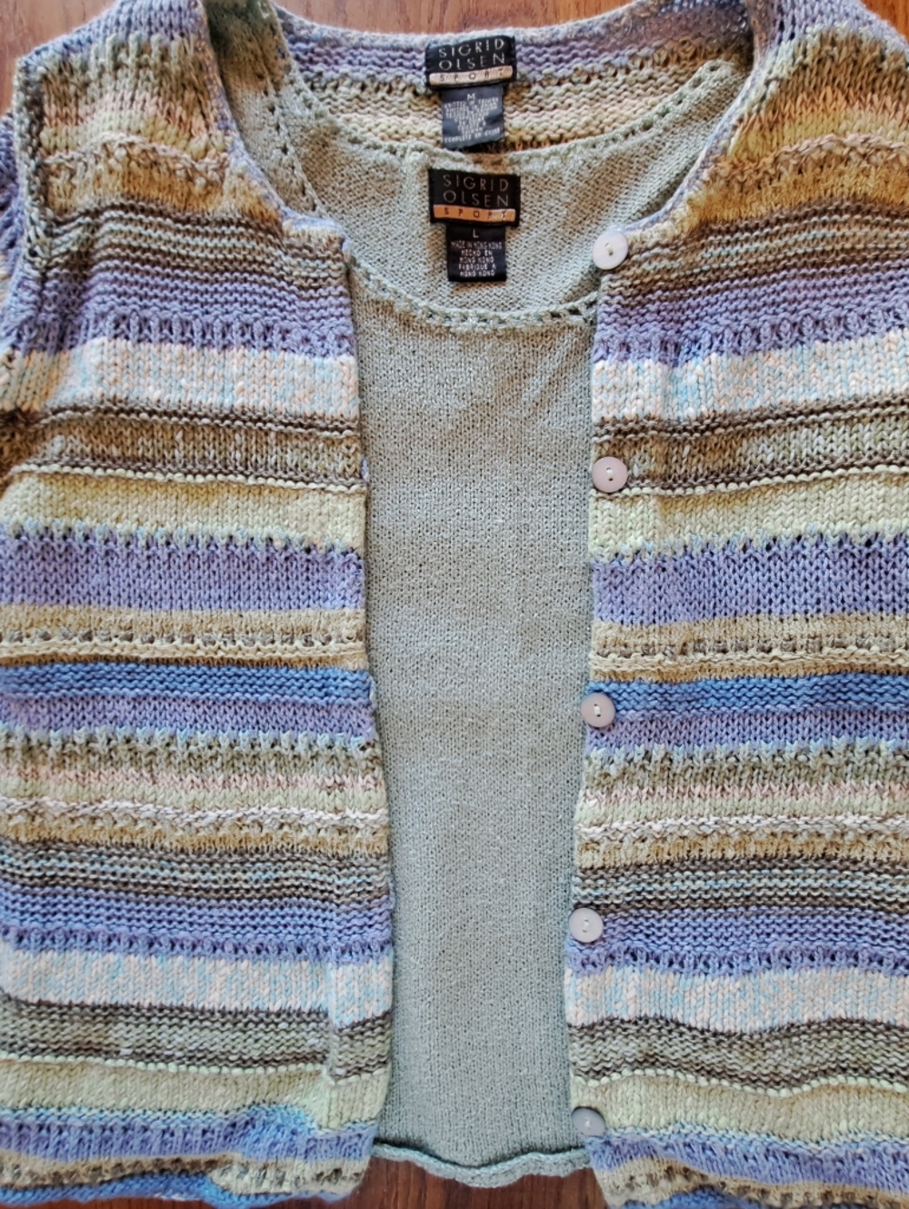 Sigrid Olsen Light Sage Green Knit Tank Sweater W/ Matching Cardigan
